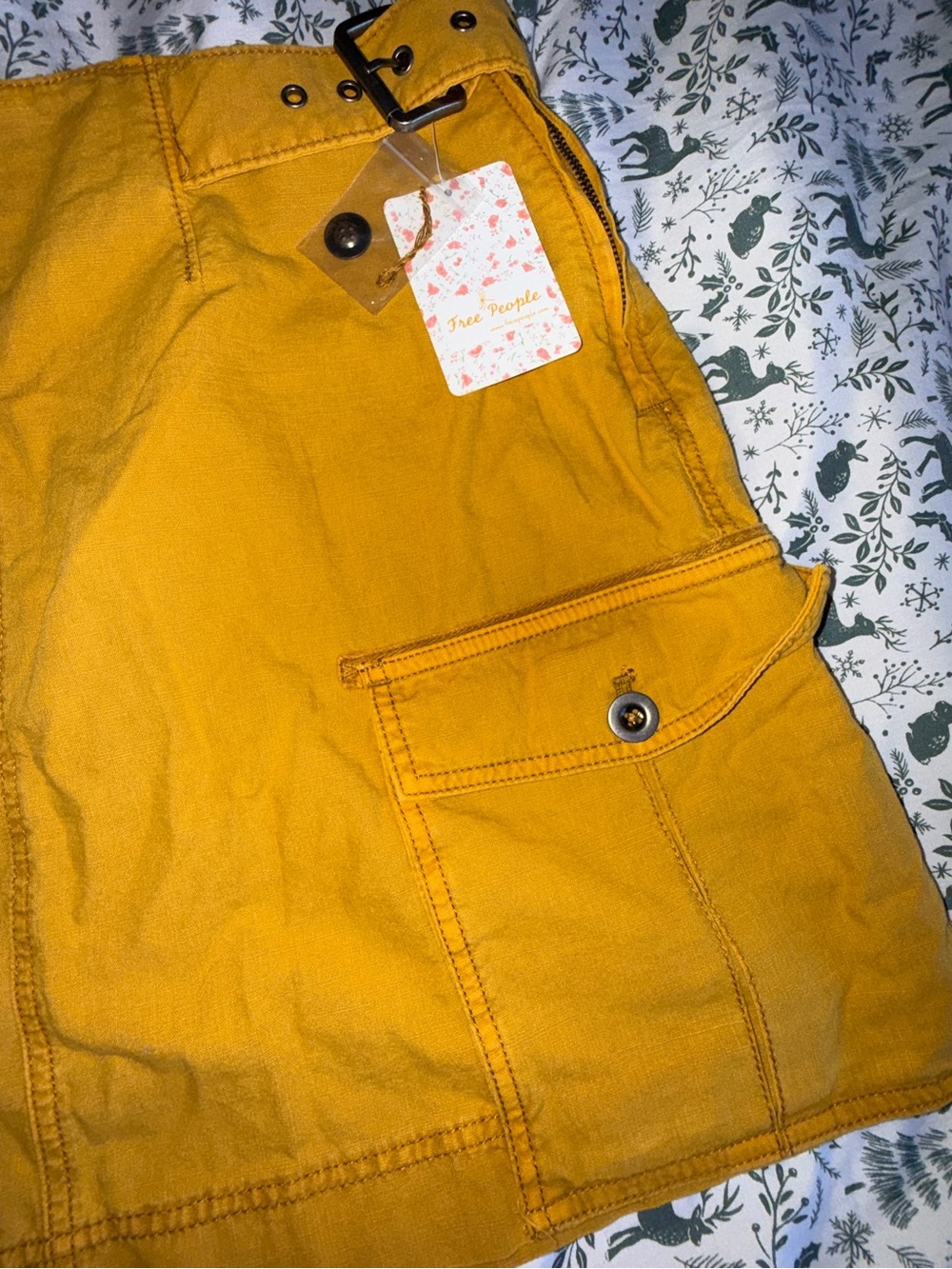 Free People Mustard Yellow Mini Skirt with Utility Pockets - Picture 3 of 6